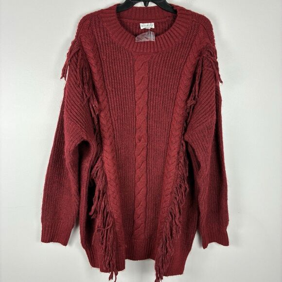 Wonderly Fringe Sweater Pullover Maroon XL Western Bohemian Hippie Festival NWT - Picture 1 of 8